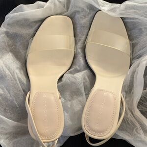 Zara Cream Square-Toe Clear Strap Slingback Sandals